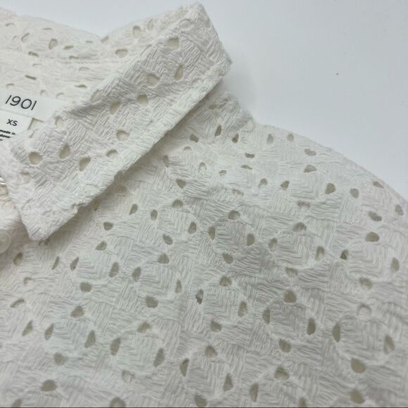 1901 • Button Front Cotton Eyelet Shirt • Size XS - Picture 7 of 9